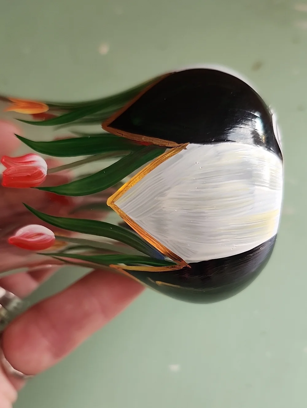 Mackenzie Childs Hand-Painted Tulip Tea Glass Vase with Gold Rim